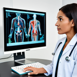 A professional female aesthetic doctor in a clean, modest lab coat, clearly explaining medical information to a female patient, who is attentively listening. The patient is dressed in professional, modest business attire. They are in a modern, well-lit medical clinic consultation room. A detailed anatomical diagram of the human eye is visible on a screen or desk. The scene conveys a sense of professionalism and clear communication. Professional photography, high detail, perfect anatomy, correct proportions, natural pose, well-formed hands, proper finger count, natural body proportions, fully clothed, appropriate attire, modest clothing, safe for work, appropriate content, professional, family-friendly.