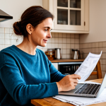 Budgeting at Home**

A person sitting at a kitchen table, reviewing bills and using a laptop. The table has a healthy, homemade meal on it. Fully clothed in casual but professional attire. Background: A cozy, well-lit kitchen in a French home. Safe for work, appropriate content, family-friendly, perfect anatomy, natural proportions, high quality.

**