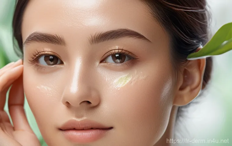 피부 트러블 치료법 - **Prompt: Biomimetic Skincare Application**
"A close-up of a diverse woman, 30s, with radiant, h...
